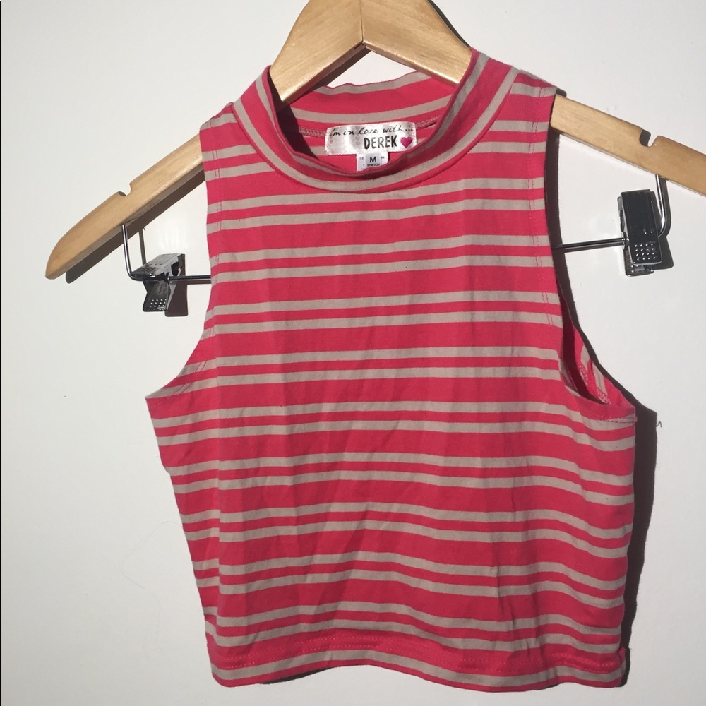 Pink and grey striped crop top