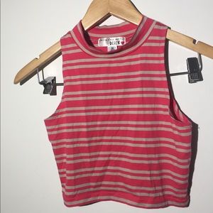 Pink and grey striped crop top