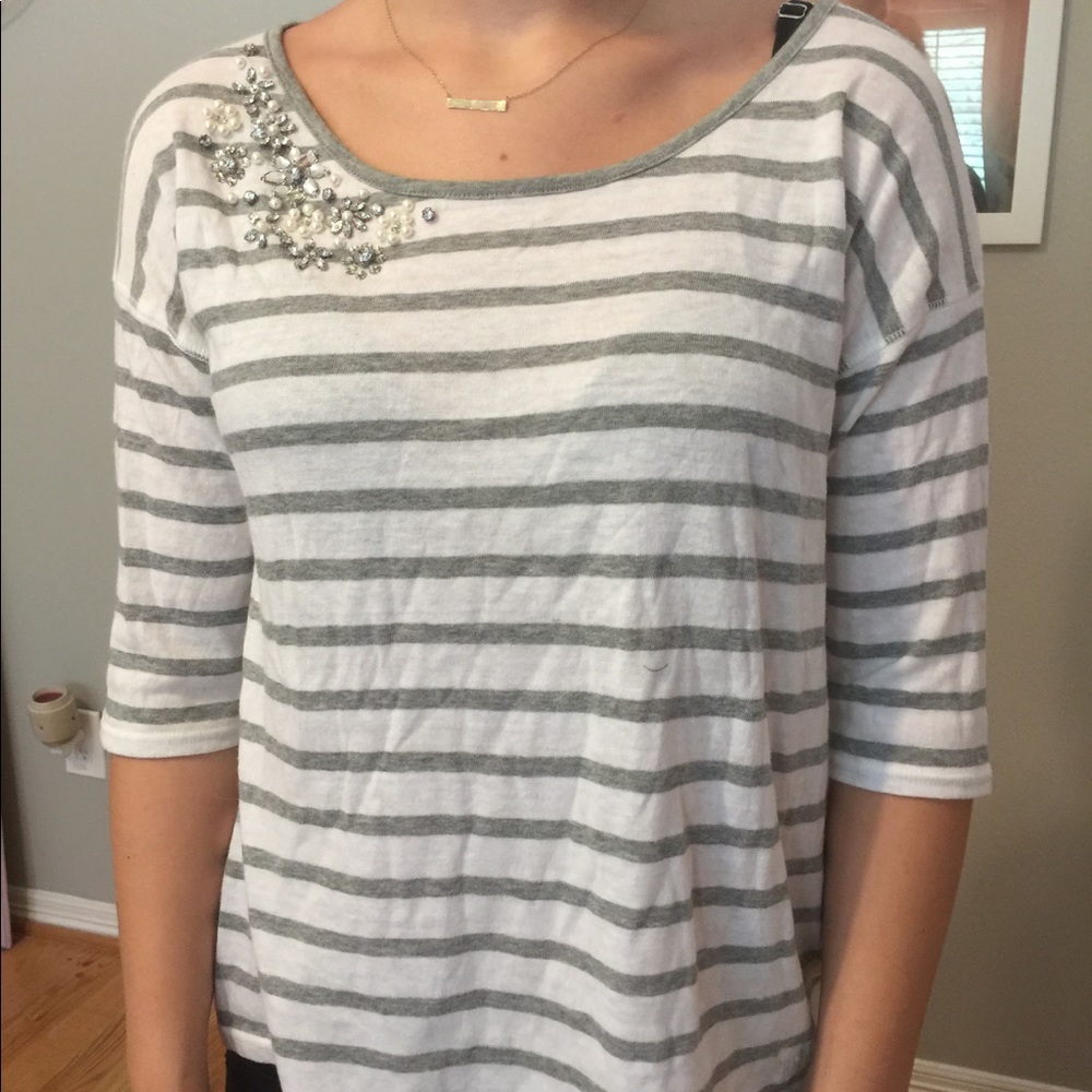 Grey striped embellished Abercrombie shirt Size S