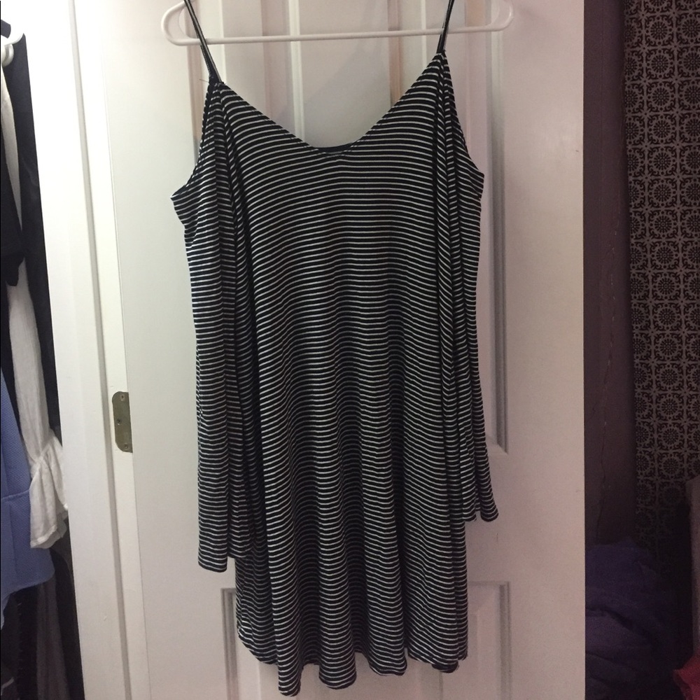 Blue and white striped cold shoulder dress