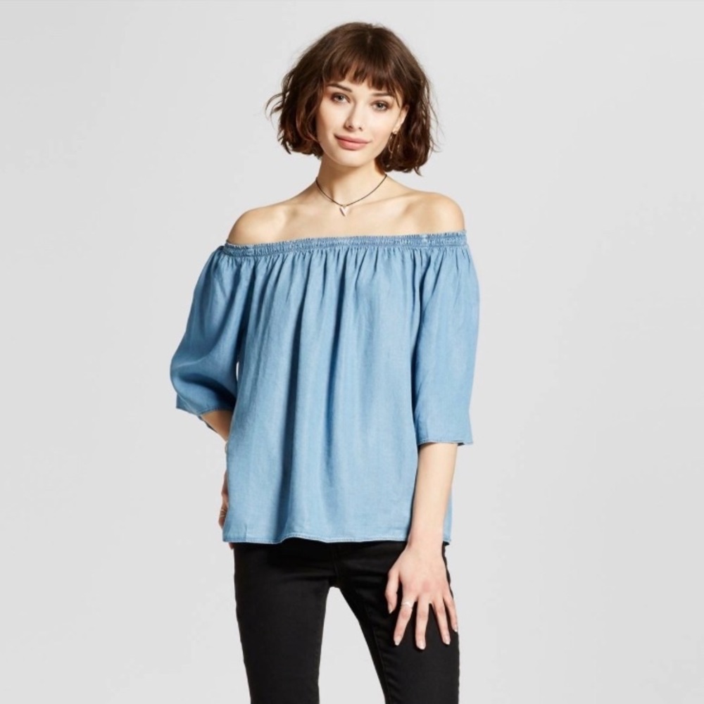 Chambray Off-Shoulder Top