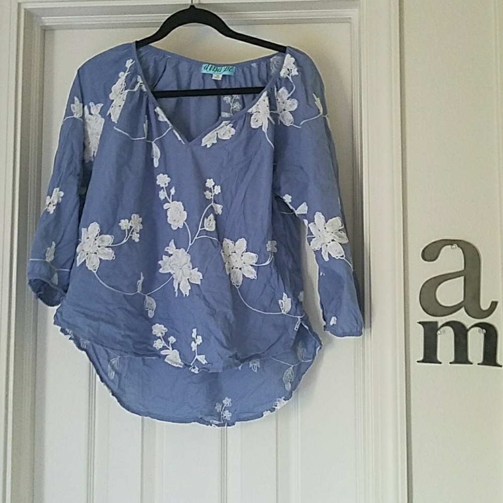 Embroidered Chambray Top