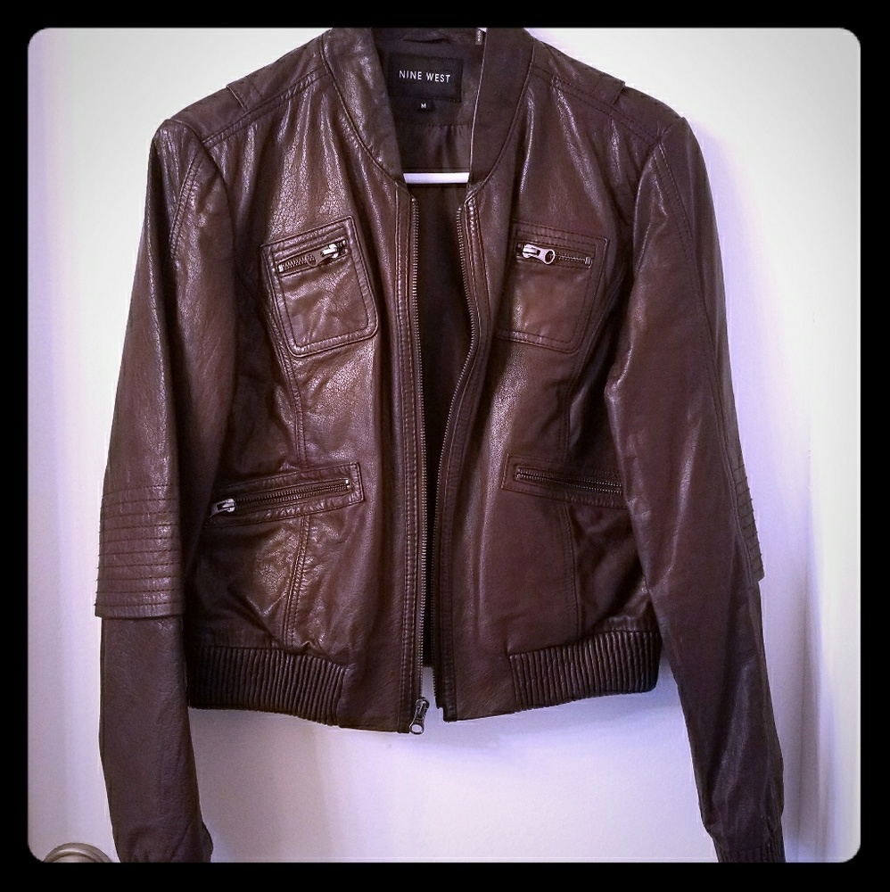 Nine West Bomber Leather Jacket