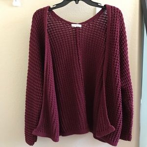 LA Hearts burgundy & olive knit cardigan.