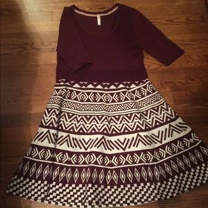 Burgundy dress with tribal pattern - size large