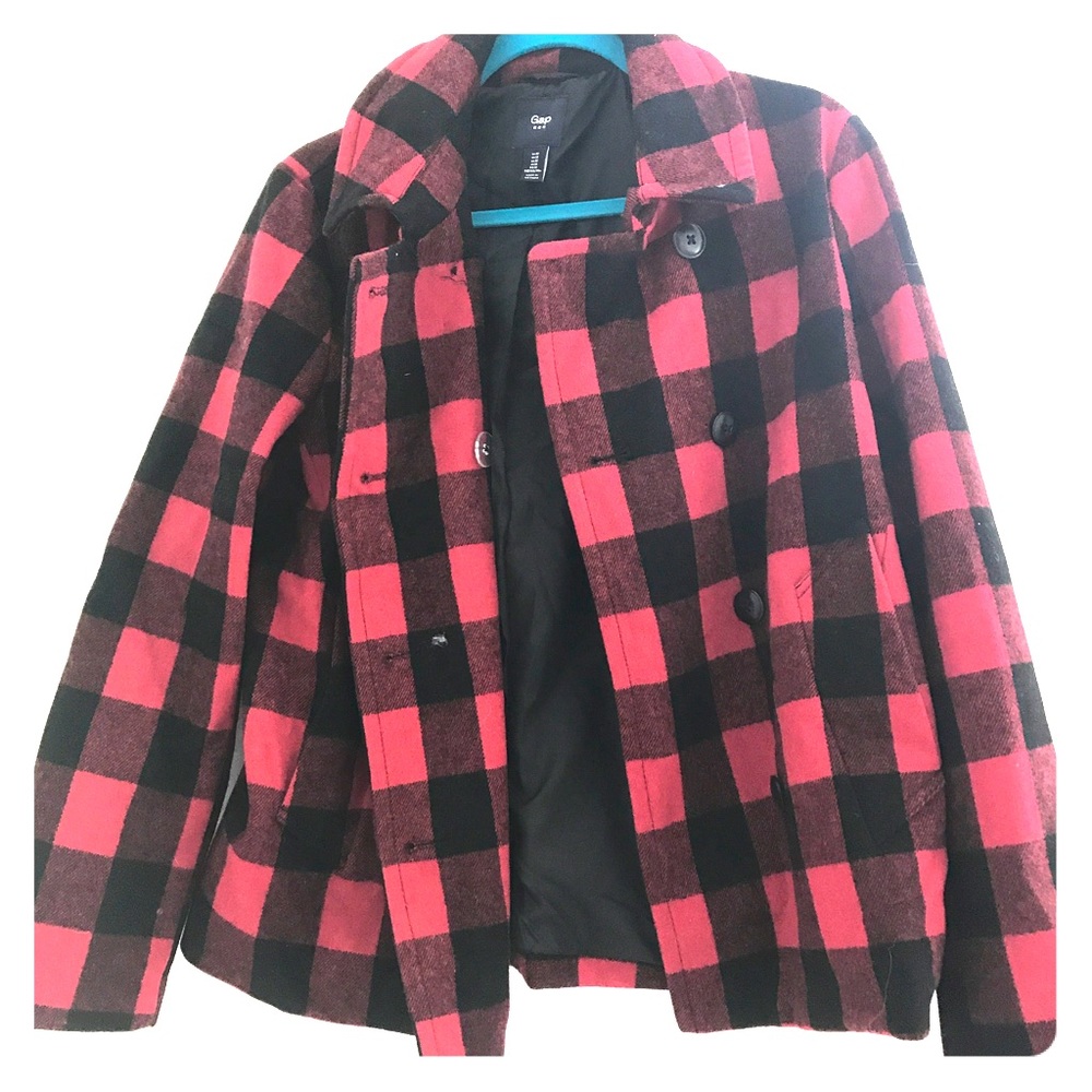 Buffalo plaid pea coat jacket