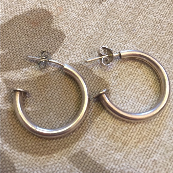 Authentic 925 Sterling Sliver post hoop earrings - Picture 1 of 8