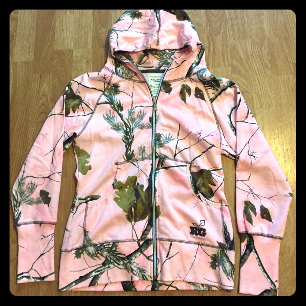 Pink Camo Zip Up Sweater