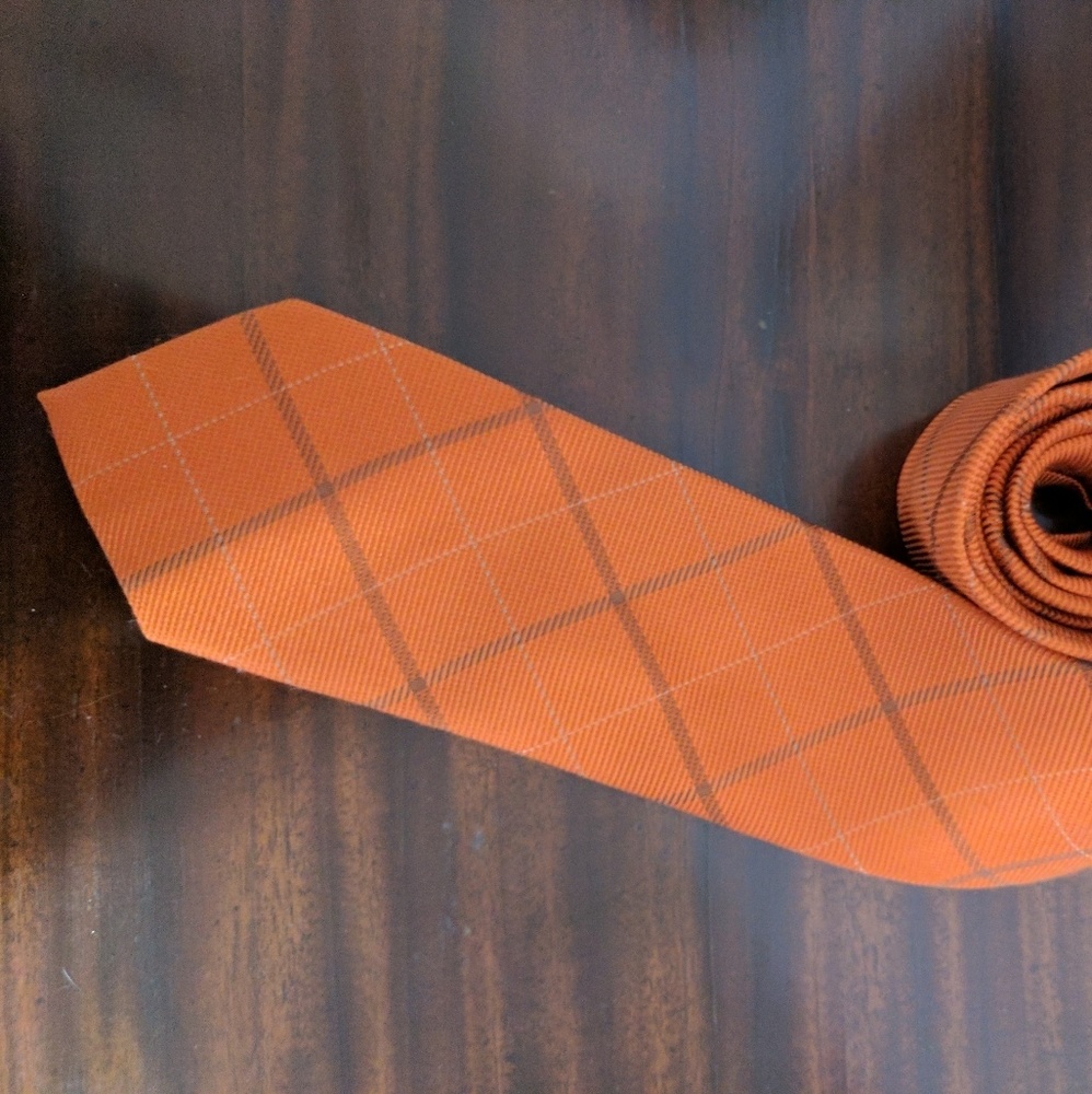 Tie Bar Orange Plaid Tie, perfect condition