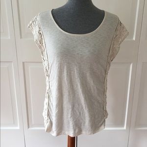 Lucky Brand cream tshirt with crocheted sides