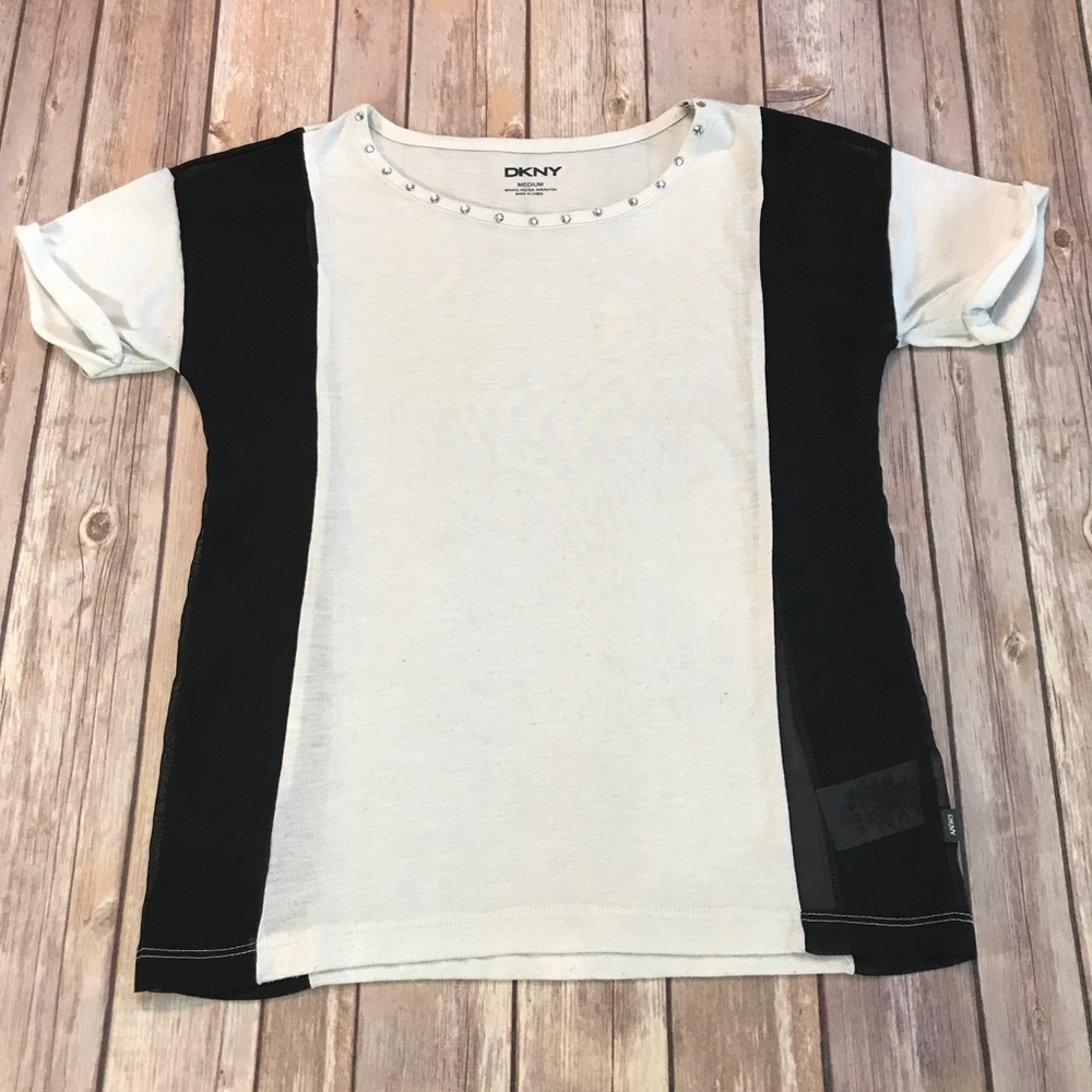 Girl's DKNY Cream & Black Sheer Side Top