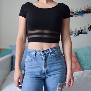 H&M Mesh Stripe Crop Top, Size XS