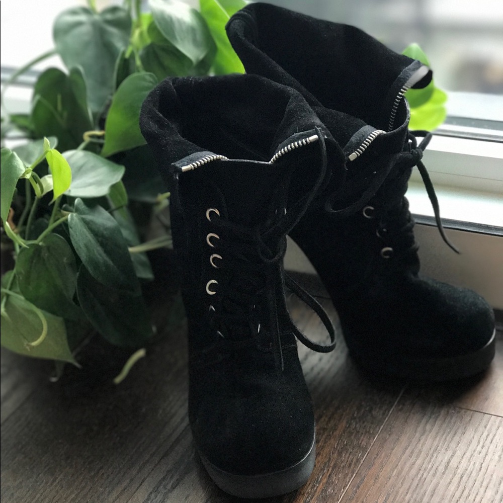 Giuseppe Zanotti Black Suede Heeled Combat Boot