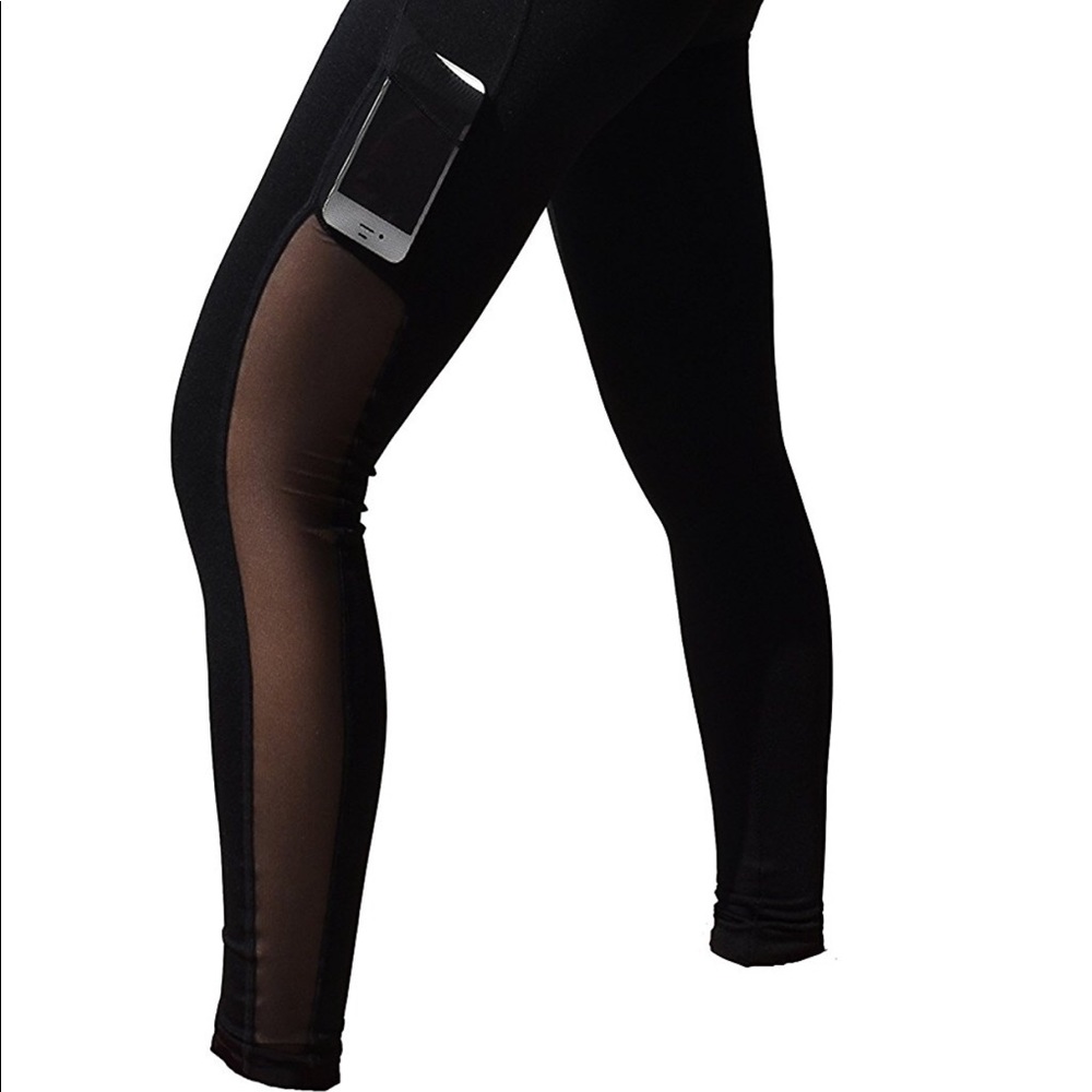 High Waist Mesh Leggings with Side Pocket - NEW - Picture 2 of 4