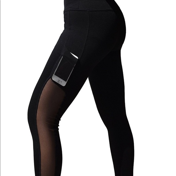 Pants - High Waist Mesh Leggings with Side Pocket - NEW