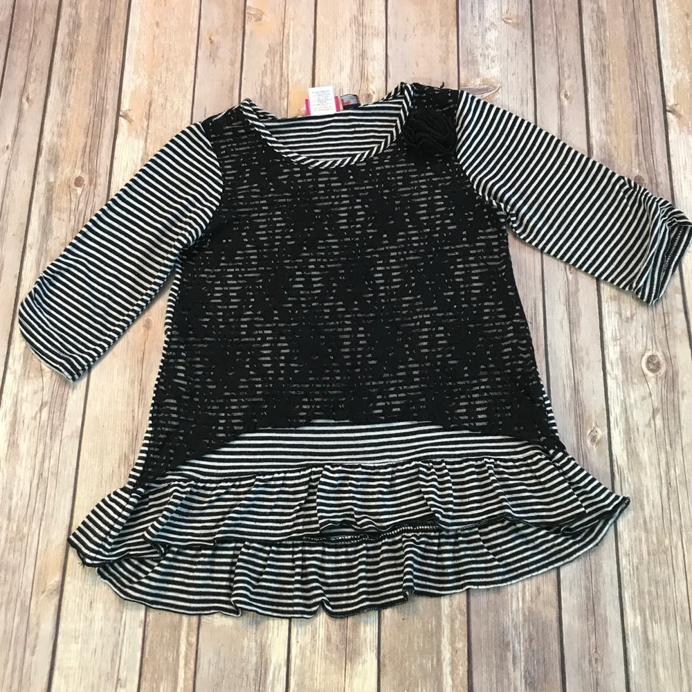 Girls Hi-Low Ruffle Hem, Lace Front, Striped