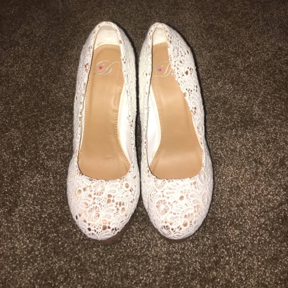 White lace wedges