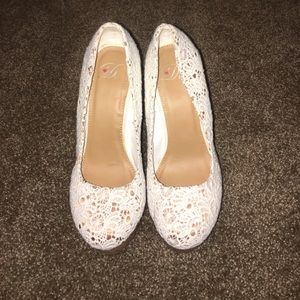 White lace wedges