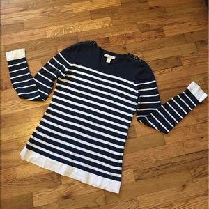 Blue and white striped sweater
