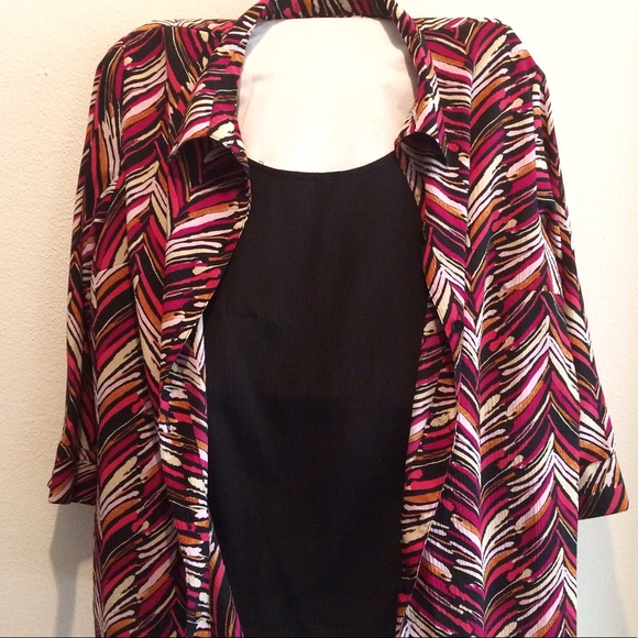 Herringbone Print Button Down Shirt Size 2X - Picture 3 of 4