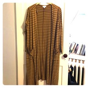 LulaRoe Sarah sweater in olive and brown