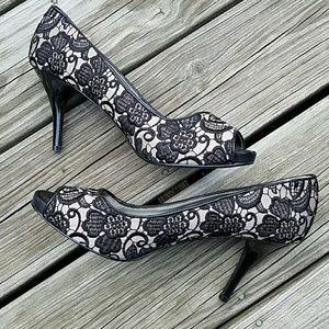 Guess Peep-toe Lace Heels