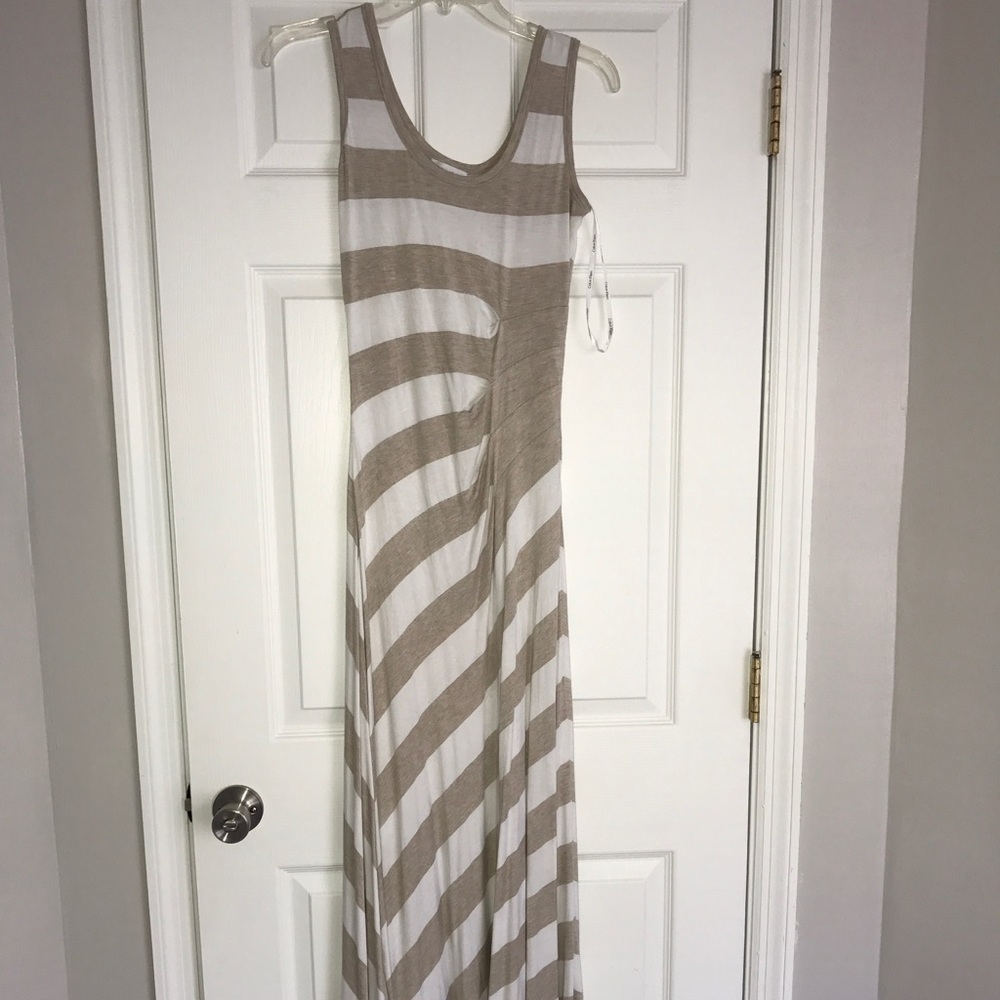 Calvin Klein tan and white maxi dress