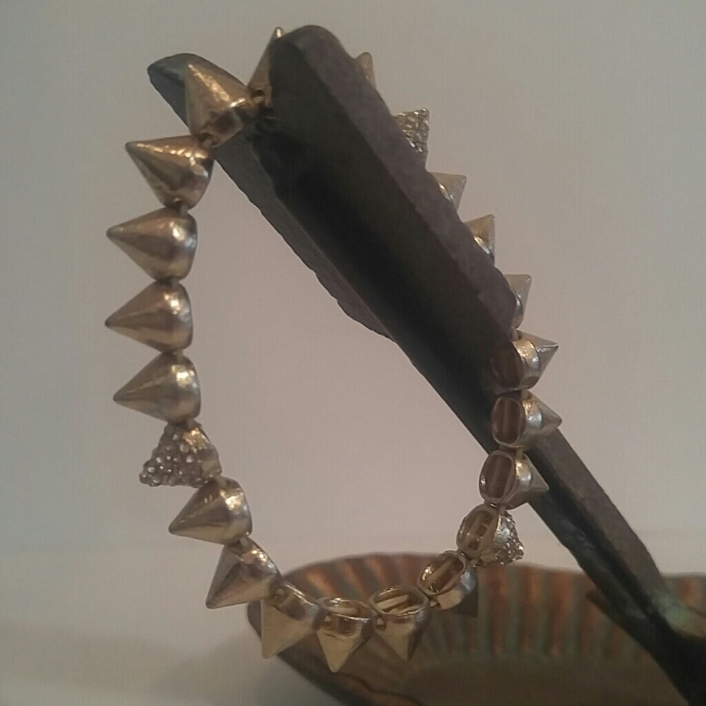 Gold Spike Bracelet W/ Rhinestones