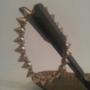 Gold Spike Bracelet W/ Rhinestones