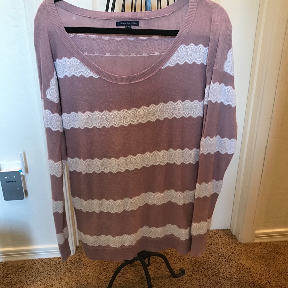 Tan and White lace Sweater