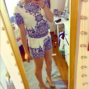 Blue & White Floral Two-Piece Outfit