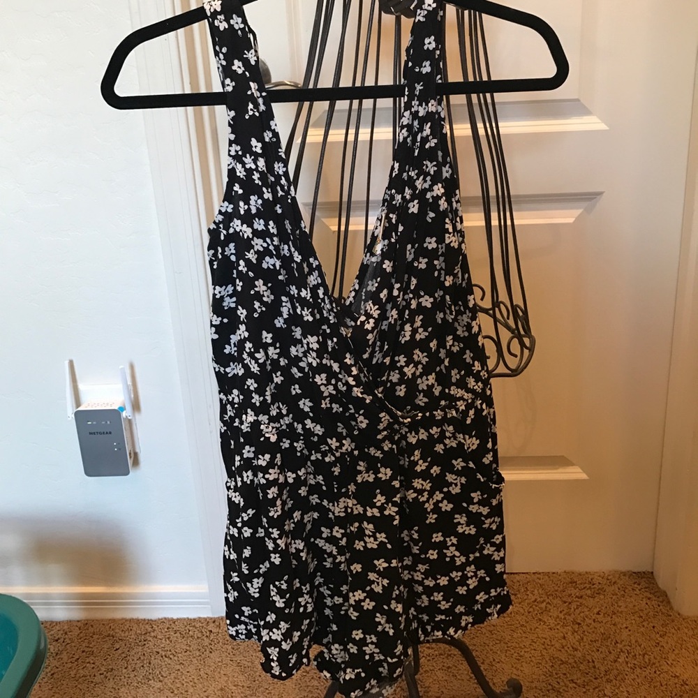 Black and White flowered romper