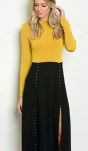 ⭐SEXY MUSTARD BLACK SNAP BUTTON DRESS ⭐