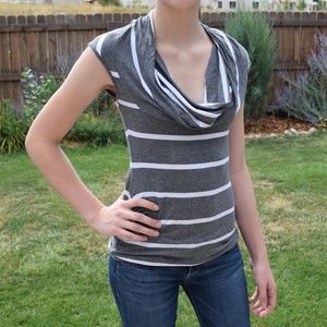 Bailey 44 Grey/White Stripe Drape Neck Top