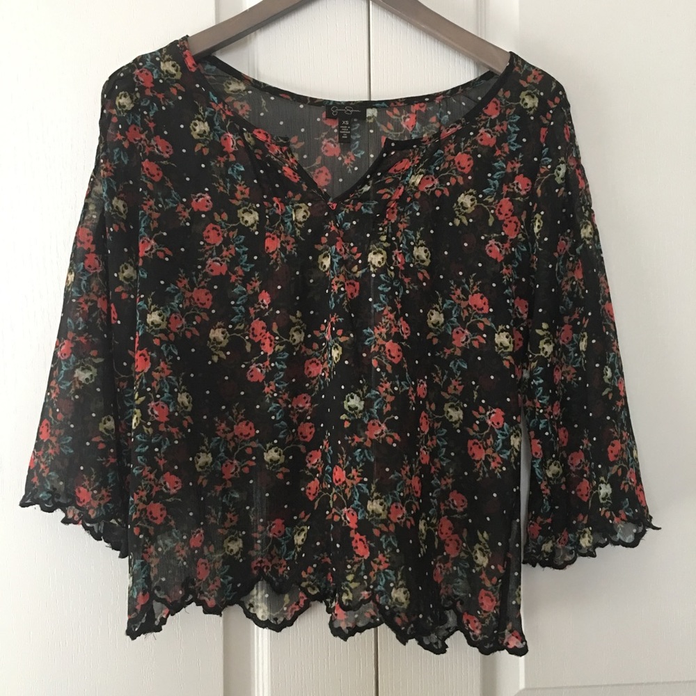 Sheer, floral blouse, Jessica Simpson size XS