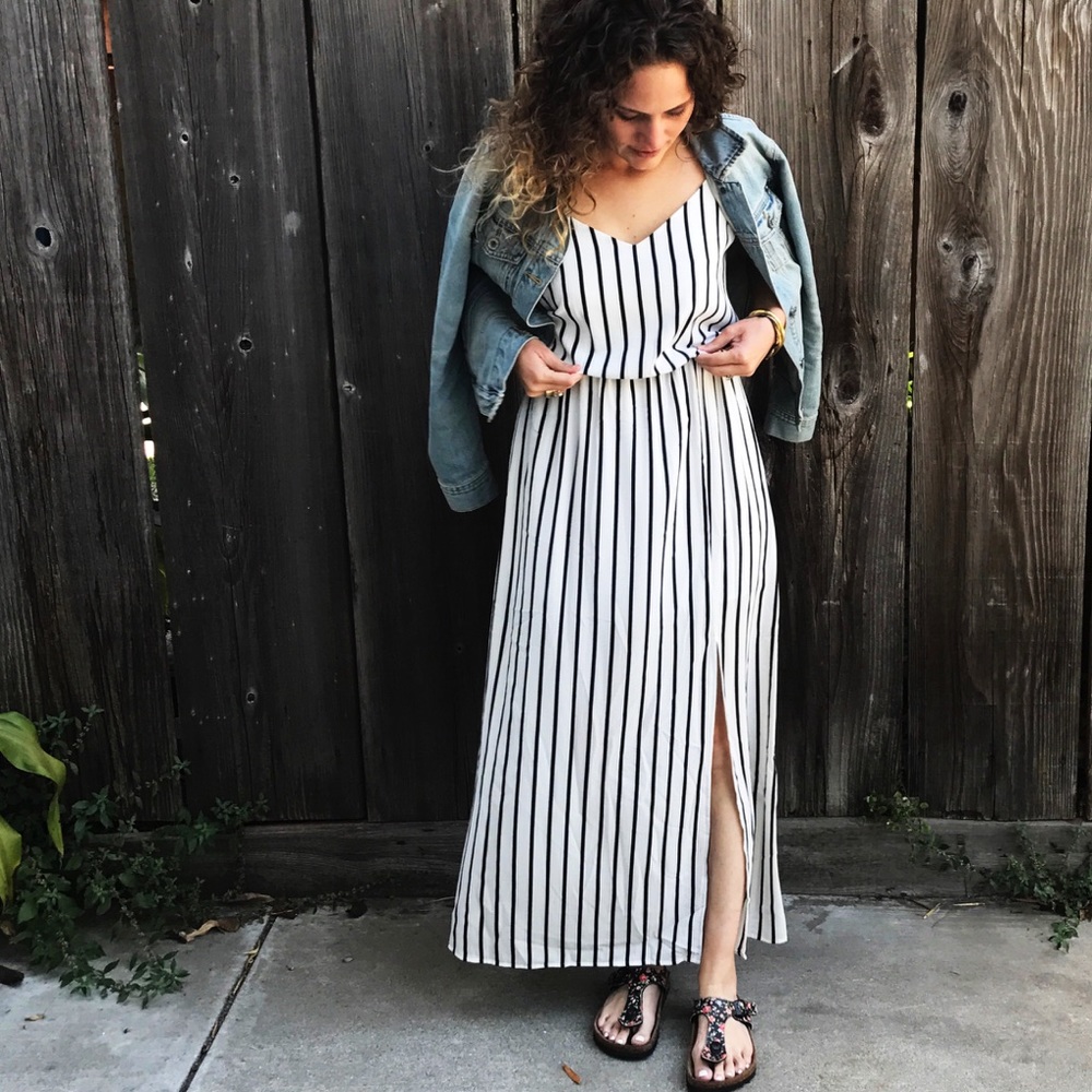 LAST ONE! Black & White Striped Maxi Dress - Picture 3 of 3