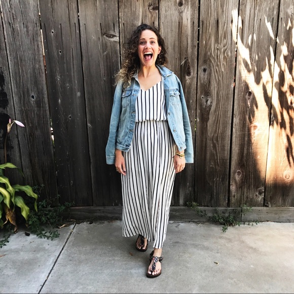 LAST ONE! Black & White Striped Maxi Dress - Picture 2 of 3