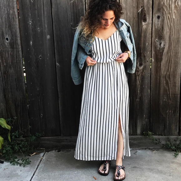 LAST ONE! Black & White Striped Maxi Dress - Picture 3 of 3