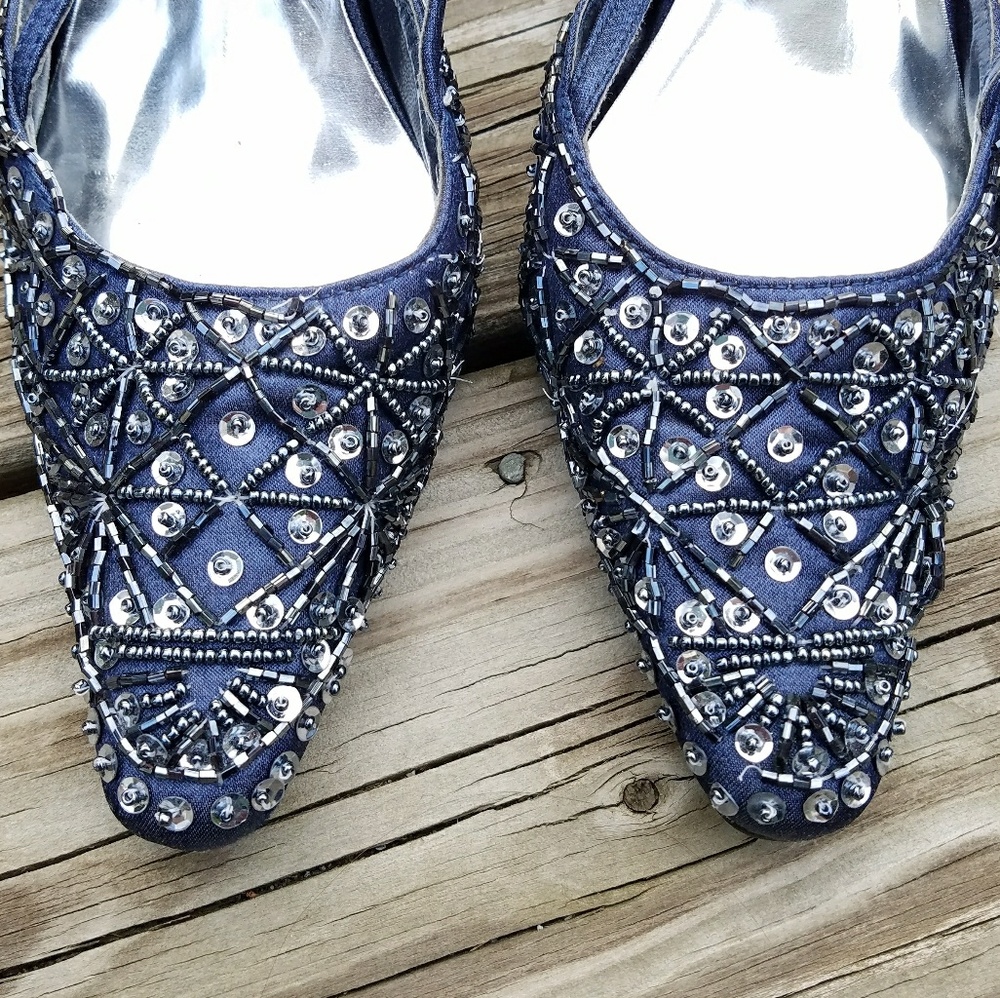 Blue Beaded Slingback Heels