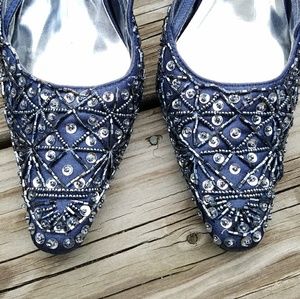 Blue Beaded Slingback Heels
