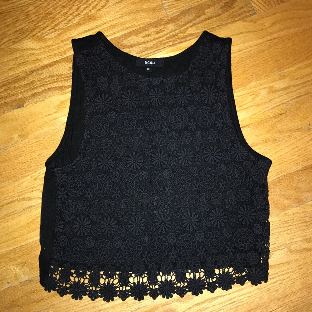 Black lace-front crop top