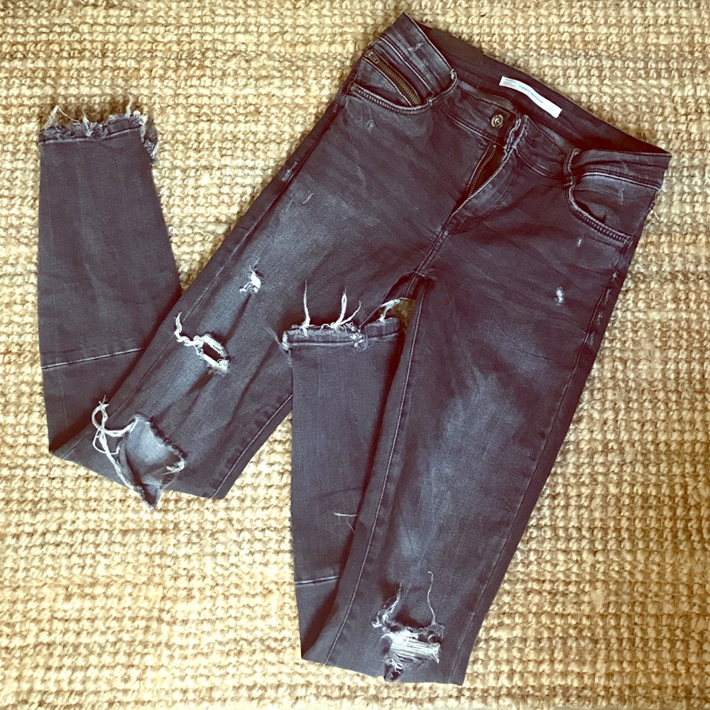 Zara faded black distressed skinny jeans