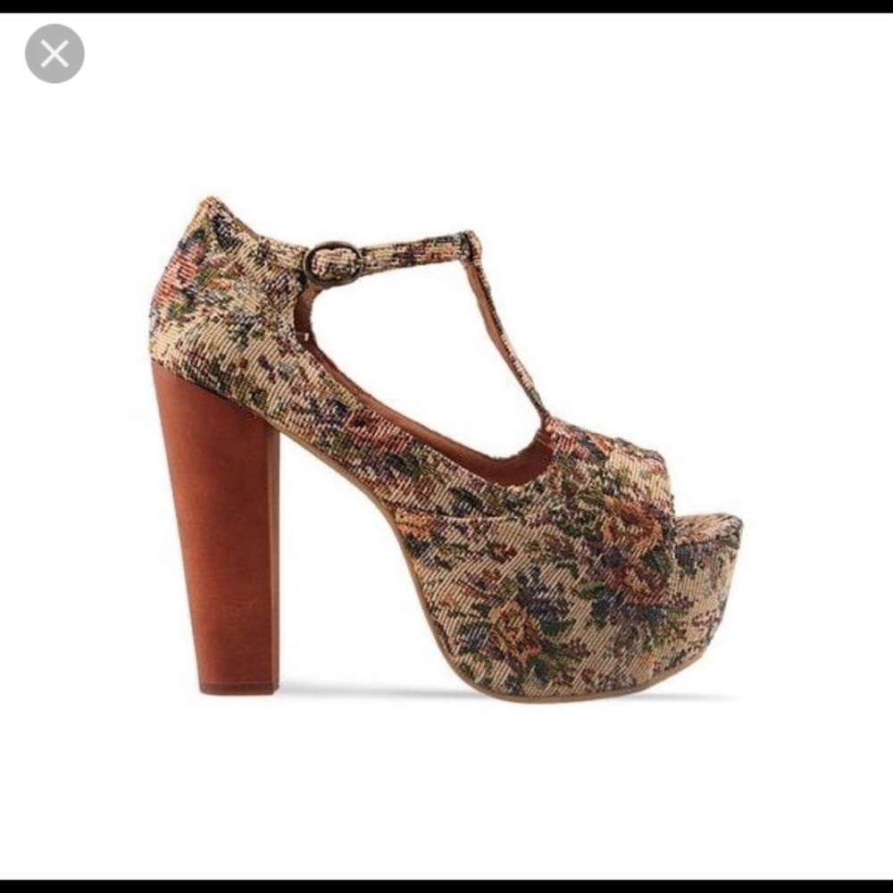 Jeffery Campbell Foxy Tapestry Shoe, slightly worn