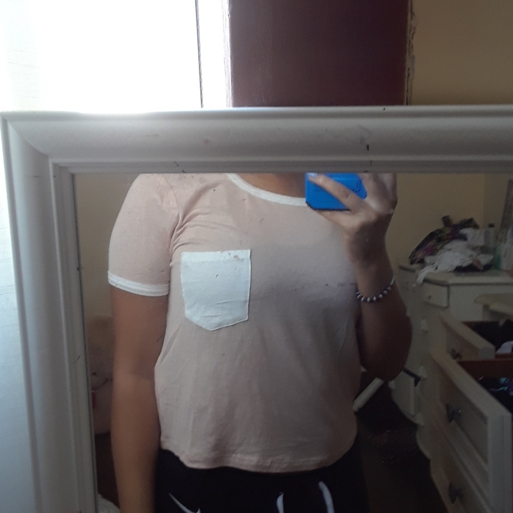 Tan and white t shirt