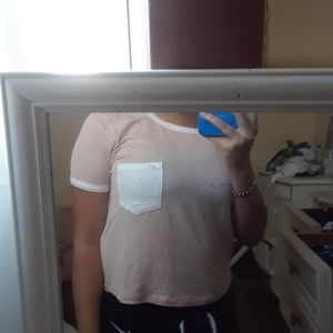 Tan and white t shirt