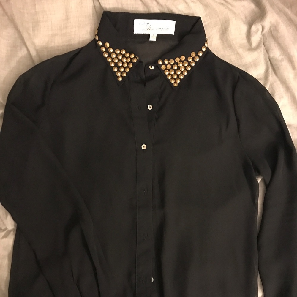Black Studded Collar Shirt