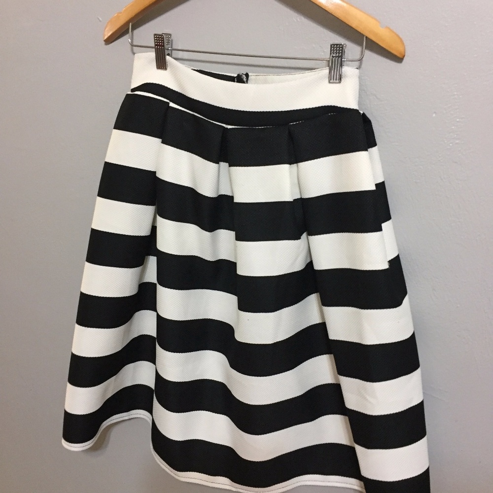 Black and White Striped A-Line Skirt