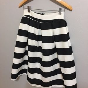 Black and White Striped A-Line Skirt