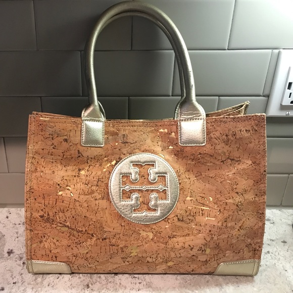 Tory Burch Handbags - Tory Burch mini Ella tote in cork/gold