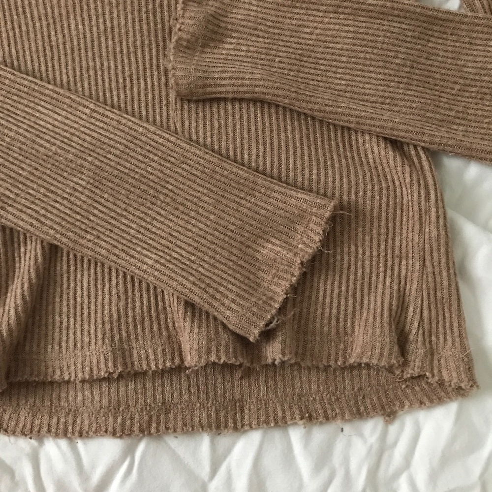 tan long sleeve cropped shirt